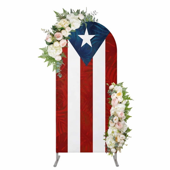 Arch Covers, Puerto Rico Flag Arch Covers Stretchy Backdrop 4'x1.65', Palm Leaf Botanical Red Striped Blue Star Spandex Round Top Chiara Arches Backdrop Cover for Wedding Party Birthday Banquet
