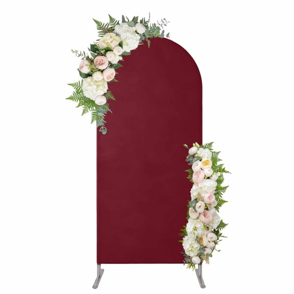 Arch Covers, Pure Red Wine Arch Covers Stretchy Backdrop 7.2'x4', Simple Solid Color Spandex Fitted Round Top Chiara Arches Backdrop Cover for Wedding Party Birthday Banquet