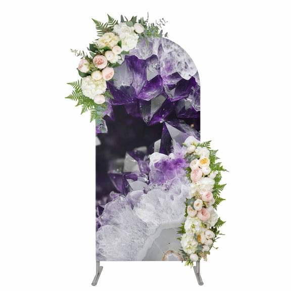 Arch Covers, Purple Black Geometric Arch Covers Stretchy Backdrop 4'x1.65', Modern Abstract Crystals Artwork Spandex Fitted Round Top Chiara Arches Backdrop Cover for Wedding Party Birthday Banquet