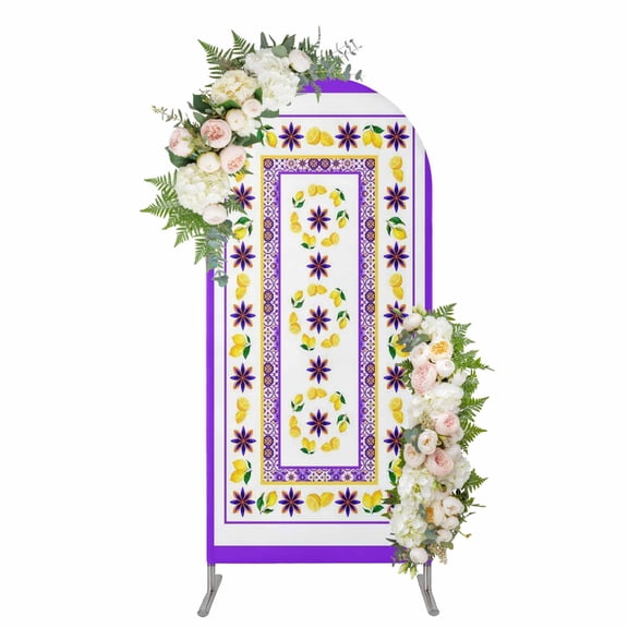 Arch Covers, Purple Lemons Arch Covers Stretchy Backdrop 4'x1.65', Summer Watercolor Italian Style Flower Spandex Fitted Round Top Chiara Arches Backdrop Cover for Wedding Party Birthday Banquet