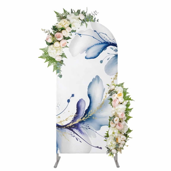 Arch Covers, Purple Marble Stone Arch Covers Stretchy Backdrop 4'x1.65', White Ink Splash Farm Marble Abstract Spandex Fitted Round Top Chiara Arches Backdrop Cover for Wedding Party Birthday Banquet