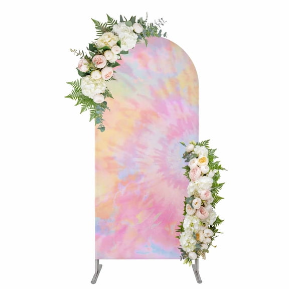 Arch Covers, Rainbow Color Arch Covers Stretchy Backdrop 5'x2.1', Fantasy Colorful Ombre Swirl Spandex Fitted Round Top Chiara Arches Backdrop Cover for Wedding Party Birthday Banquet