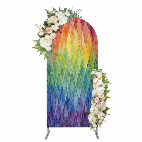 Arch Covers, Rainbow Patchwork Arch Covers Stretchy Backdrop 7.2'x4', Watercolor Colorful Diamond Art Spandex Fitted Round Top Chiara Arches Backdrop Cover for Wedding Party Birthday Banquet