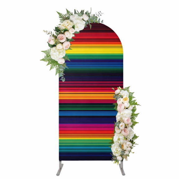 Arch Covers, Rainbow Stripes Arch Covers Stretchy Backdrop 4'x1.65', Mexico Colored Stripes Minimalist Spandex Fitted Round Top Chiara Arches Backdrop Cover for Wedding Party Birthday Banquet