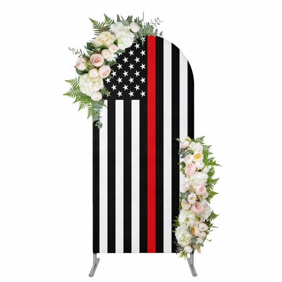 Arch Covers, Red American Flag Arch Covers Stretchy Backdrop 4'x1.65', Black White Striped US Flag Stars Spandex Fitted Round Top Chiara Arches Backdrop Cover for Wedding Party Birthday Banquet