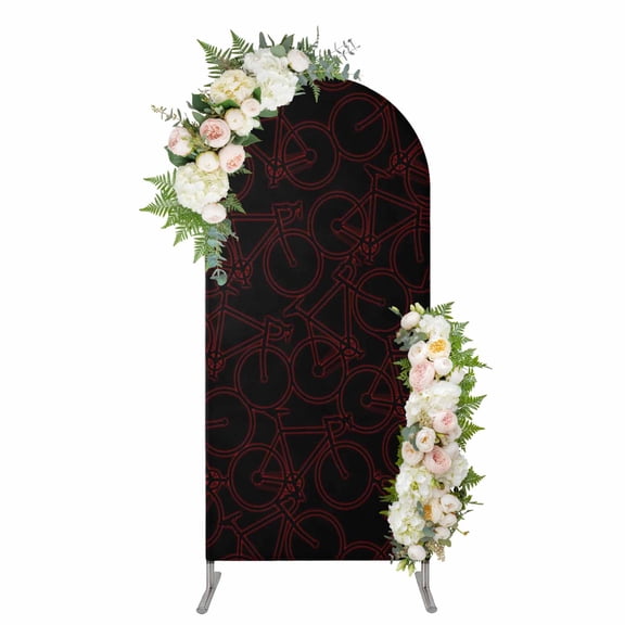 Arch Covers, Red Black Bicycles Arch Covers Stretchy Backdrop 6'x2.6', Hand-drawn Vehicle Modern Art Spandex Fitted Round Top Chiara Arches Backdrop Cover for Wedding Party Birthday Banquet