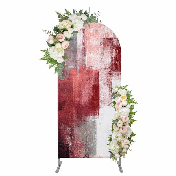 Arch Covers, Red Grey Oil Painting Arch Covers Stretchy Backdrop 7.2'x4', Abstract Modern Street Smear Art Spandex Fitted Round Top Chiara Arches Backdrop Cover for Wedding Party Birthday Banquet