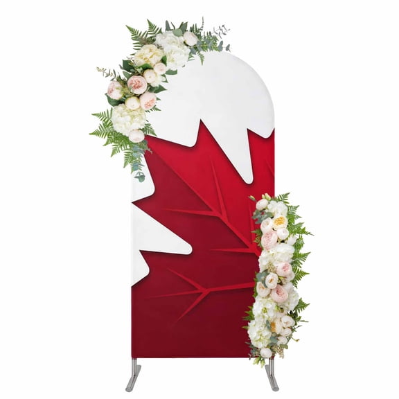 Arch Covers, Red Maple Leaves Arch Covers Stretchy Backdrop 7.2'x4', Farmhouse Botanical Modern Art Spandex Fitted Round Top Chiara Arches Backdrop Cover for Wedding Party Birthday Banquet