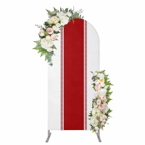 Arch Covers, Red Solid Color Texture Arch Covers Stretchy Backdrop 4'x1.65', Simple Red Stripes Spandex Fitted Round Top Chiara Arches Backdrop Cover for Wedding Party Birthday Banquet