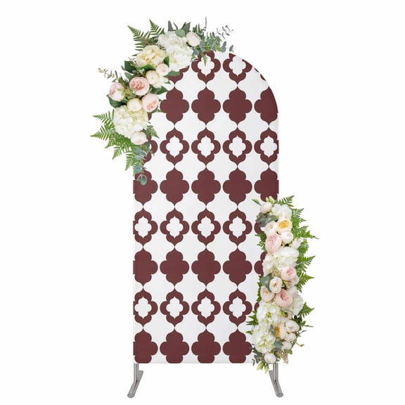 Arch Covers, Retro Boho Arch Covers Stretchy Backdrop 6'x2.6', Dark Red Geometric Pattern Rhombic Bohemia Spandex Fitted Round Top Chiara Arches Backdrop Cover for Wedding Party Birthday Banquet