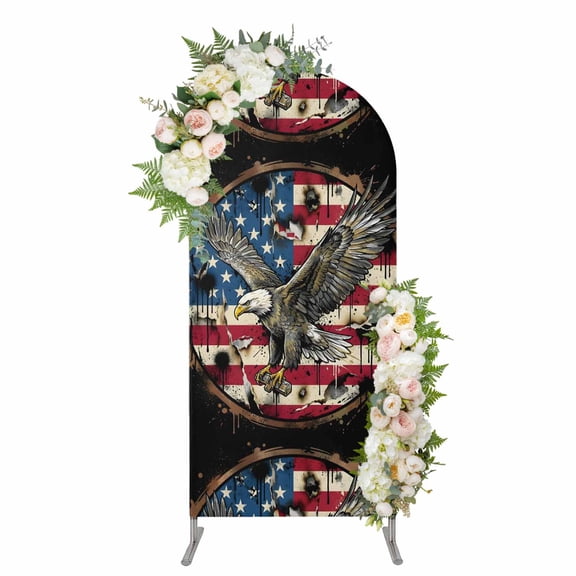 Arch Covers, Retro Eagle USA Flag Arch Covers Stretchy Backdrop 4'x1.65', Independence Day American Flag Spandex Fitted Round Top Chiara Arches Backdrop Cover for Wedding Party Birthday Banquet