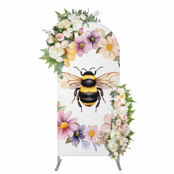 Arch Covers, Rustic Bee Garland Arch Covers Stretchy Backdrop 4'x1.65', Spring Watercolor Flowers Spandex Fitted Round Top Chiara Arches Backdrop Cover for Wedding Party Birthday Banquet