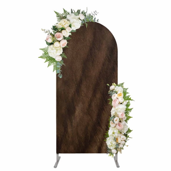 Arch Covers, Rustic Wood Arch Covers Stretchy Backdrop 4'x1.65', Brown Wooden Planks Farmhouse Vintage Spandex Fitted Round Top Chiara Arches Backdrop Cover for Wedding Party Birthday Banquet