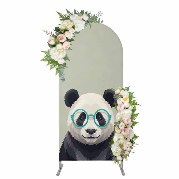 Arch Covers, Sage Green Cute Panda Arch Covers Stretchy Backdrop 4'x1.65', Funny Animals Modern Art Spandex Fitted Round Top Chiara Arches Backdrop Cover for Wedding Party Birthday Banquet