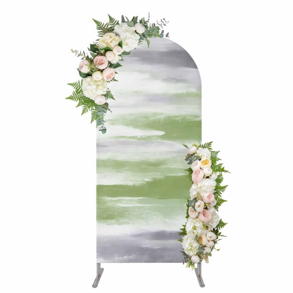 Arch Covers, Sage Green Gray Arch Covers Stretchy Backdrop 7.2'x4', Neutral Abstract White Ombre Texture Spandex Fitted Round Top Chiara Arches Backdrop Cover for Wedding Party Birthday Banquet