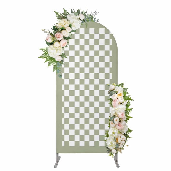 Arch Covers, Sage Green Plaid Arch Covers Stretchy Backdrop 4'x1.65', Farmhouse Green White Checkered Lace Spandex Fitted Round Top Chiara Arches Backdrop Cover for Wedding Party Birthday Banquet