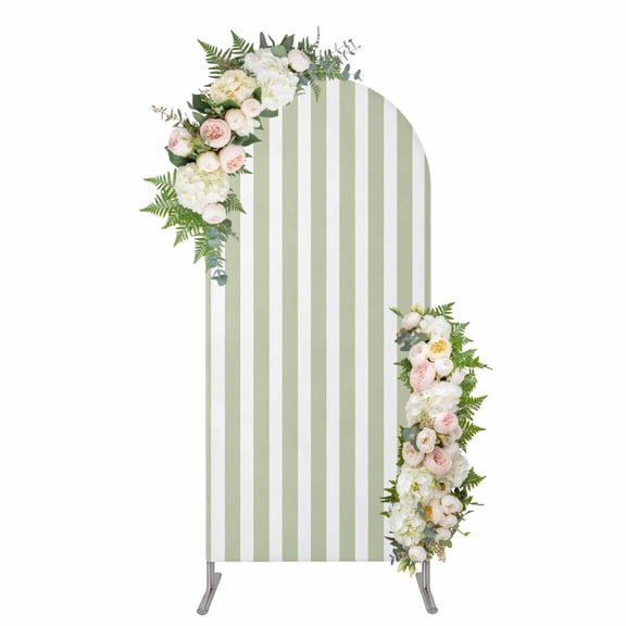 Arch Covers, Sage Green Striped Arch Covers Stretchy Backdrop 7.2'x4', Modern Farmhouse Sage Green White Stripes Spandex Round Top Chiara Arches Backdrop Cover for Wedding Party Birthday Banquet