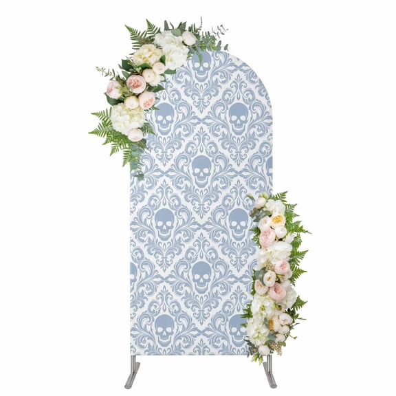 Arch Covers, Skeleton Arch Covers Stretchy Backdrop 6'x2.6', Light Blue Horror Skull Abstract Patterned Spandex Fitted Round Top Chiara Arches Backdrop Cover for Wedding Party Birthday Banquet