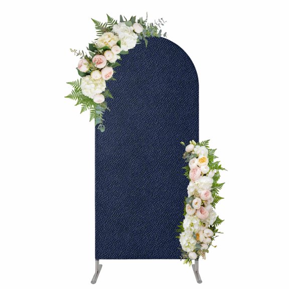 Arch Covers, Solid Dark Blue Arch Covers Stretchy Backdrop 4'x1.65', Minimalism Abstract Denim Texture Spandex Fitted Round Top Chiara Arches Backdrop Cover for Wedding Party Birthday Banquet