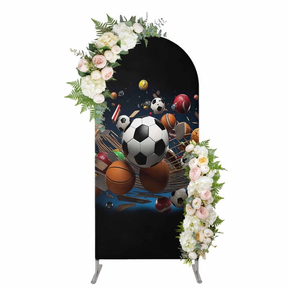 Arch Covers, Sports Arch Covers Stretchy Backdrop 6'x2.6', Football Basketball Baseball Ball Games Spandex Fitted Round Top Chiara Arches Backdrop Cover for Wedding Party Birthday Banquet