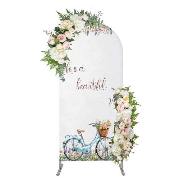 Arch Covers, Spring Arch Covers Stretchy Backdrop 6'x2.6', Farmhouse Bicycle Botanical Floral Flowers Spandex Fitted Round Top Chiara Arches Backdrop Cover for Wedding Party Birthday Banquet