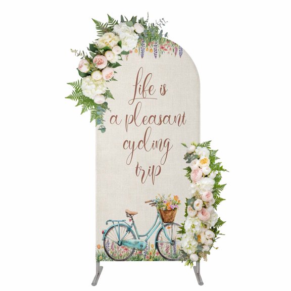Arch Covers, Spring Arch Covers Stretchy Backdrop 7.2'x4', Country Bicycle Botanical Blossom Wild Flowers Spandex Fitted Round Top Chiara Arches Backdrop Cover for Wedding Party Birthday Banquet