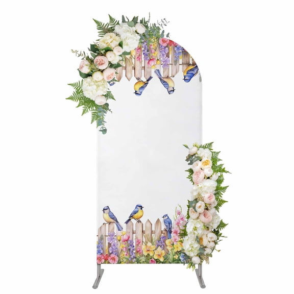 Arch Covers, Spring Floral Arch Covers Stretchy Backdrop 4'x1.65', Summer Birds Botanical Fence Spandex Fitted Round Top Chiara Arches Backdrop Cover for Wedding Party Birthday Banquet