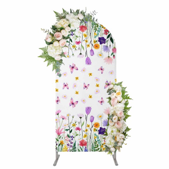 Arch Covers, Spring Floral Arch Covers Stretchy Backdrop 5'x2.1', Butterflies Botanical Farmhouse Spandex Fitted Round Top Chiara Arches Backdrop Cover for Wedding Party Birthday Banquet