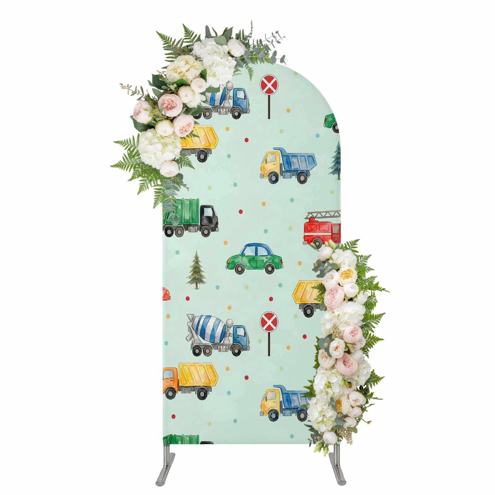Arch Covers, Teal Cartoon Truck Arch Covers Stretchy Backdrop 6'x2.6 ...