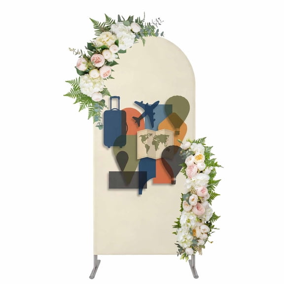 Arch Covers, Travel Adventure Arch Covers Stretchy Backdrop 4'x1.65', Modern Maps Luggage Hot Balloons Spandex Fitted Round Top Chiara Arches Backdrop Cover for Wedding Party Birthday Banquet