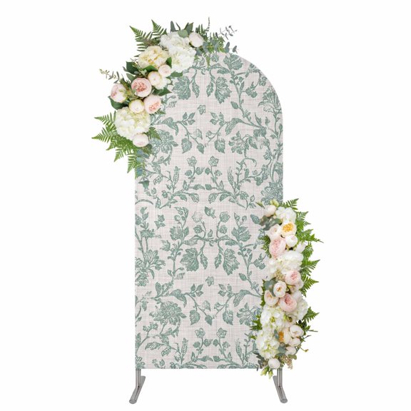 Arch Covers, Turquoise Farmhouse Arch Covers Stretchy Backdrop 6'x2.6', Vintage Flower Leaf Botanical Plant Spandex Fitted Round Top Chiara Arches Backdrop Cover for Wedding Party Birthday Banquet