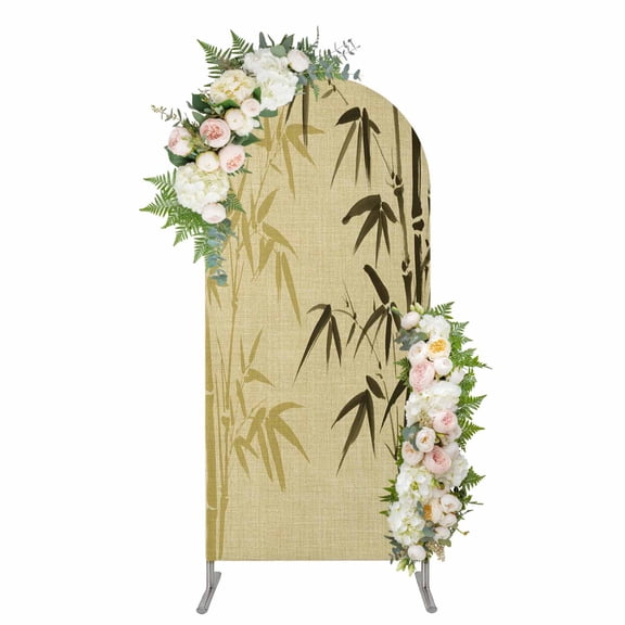 Arch Covers, Vintage Bamboos Arch Covers Stretchy Backdrop 6'x2.6', Ink Painting Retro Art Rustic Spandex Fitted Round Top Chiara Arches Backdrop Cover for Wedding Party Birthday Banquet