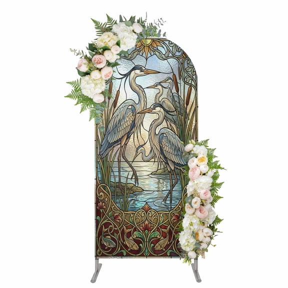 Arch Covers, Vintage Cranes Arch Covers Stretchy Backdrop 6'x2.6', Country Retro Chic Glass Flower Textured Spandex Fitted Round Top Chiara Arches Backdrop Cover for Wedding Party Birthday Banquet