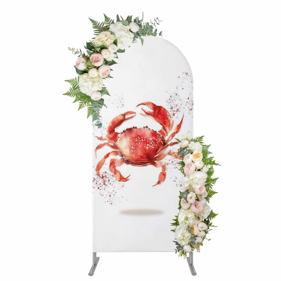 Arch Covers, Watercolor Crabs Arch Covers Stretchy Backdrop 4'x1.65', Ocean Modern Minimalist Animals Printed Spandex Fitted Round Top Chiara Arches Backdrop Cover for Wedding Party Birthday Banquet