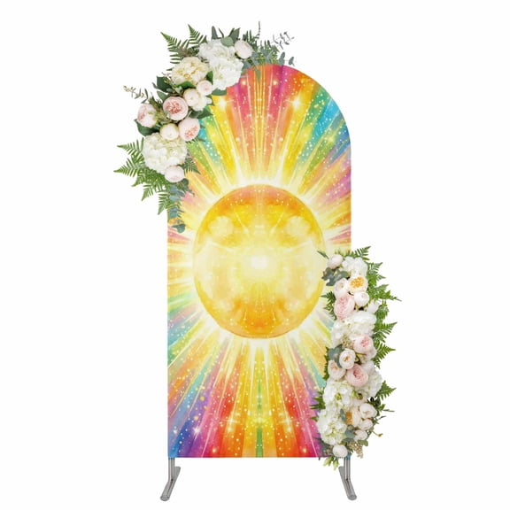 Arch Covers, Watercolor Sun Arch Covers Stretchy Backdrop 6.6'x3.3', Cartoon Summer Colorful Rainbows Spandex Fitted Round Top Chiara Arches Backdrop Cover for Wedding Party Birthday Banquet