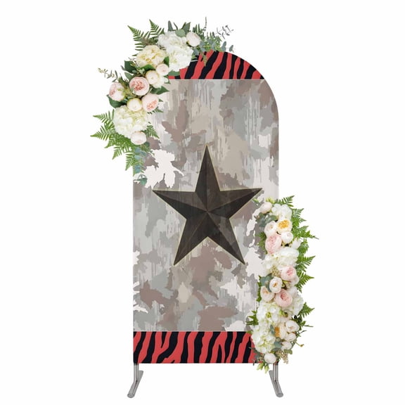 Arch Covers, Western Texas Star Arch Covers Stretchy Backdrop 7.2'x4', Farmhouse Abstract Red Tiger Print Spandex Fitted Round Top Chiara Arches Backdrop Cover for Wedding Party Birthday Banquet