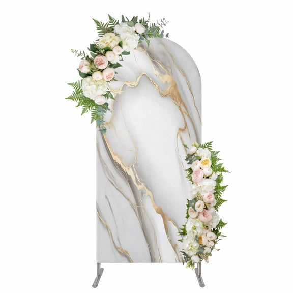 Arch Covers, White Golden Marble Arch Covers Stretchy Backdrop 6'x2.6', Modern Abstract Art Marble Flow Spandex Fitted Round Top Chiara Arches Backdrop Cover for Wedding Party Birthday Banquet