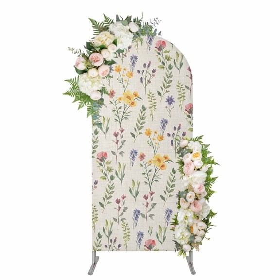 Arch Covers, Wildflowers Blossom Arch Covers Stretchy Backdrop 5'x2.1', Spring Pastoral Botanical Flowers Beige Spandex Round Top Chiara Arches Backdrop Cover for Wedding Party Birthday Banquet