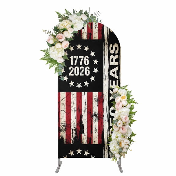 Arch Covers, Year American Anniversary Flag Arch Covers Stretchy Backdrop 4'x1.65', Black USA Flag Spandex Fitted Round Top Chiara Arches Backdrop Cover for Wedding Party Birthday Banquet
