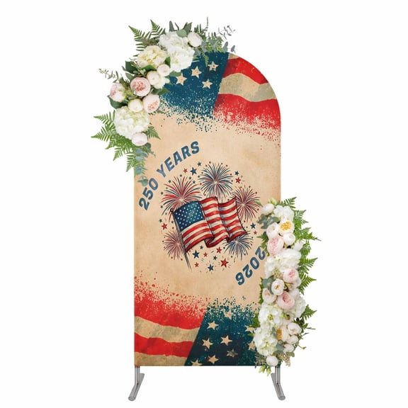 Arch Covers, Year American Anniversary Flag Arch Covers Stretchy Backdrop 4'x1.65', Vintage USA Flag Spandex Fitted Round Top Chiara Arches Backdrop Cover for Wedding Party Birthday Banquet
