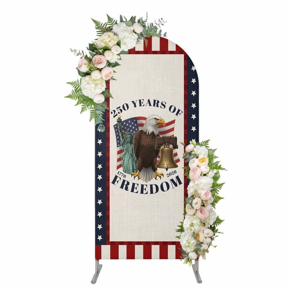 Arch Covers, Year American Anniversary Flag Arch Covers Stretchy Backdrop 5'x2.1', Eagle USA Flag Spandex Fitted Round Top Chiara Arches Backdrop Cover for Wedding Party Birthday Banquet