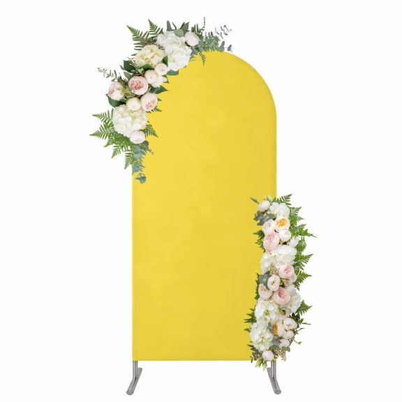 Arch Covers, Yellow Arch Covers Stretchy Backdrop 6'x2.6', Pure Yellow Spandex Fitted Round Top Chiara Arches Backdrop Cover for Wedding Party Birthday Banquet