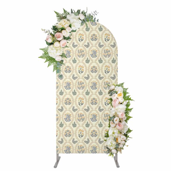 Arch Covers, Yellow Flower Pattern Arch Covers Stretchy Backdrop 4'x1.65', Vintage Botanical Floral Simple Yellow Spandex Round Top Chiara Arches Backdrop Cover for Wedding Party Birthday Banquet