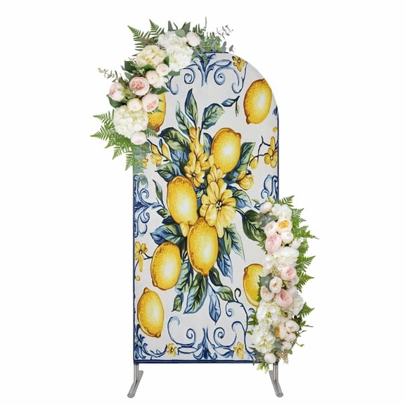 Arch Covers, Yellow Lemon Arch Covers Stretchy Backdrop 4'x1.65', Middle Century Blue Italian Textured Spandex Fitted Round Top Chiara Arches Backdrop Cover for Wedding Party Birthday Banquet