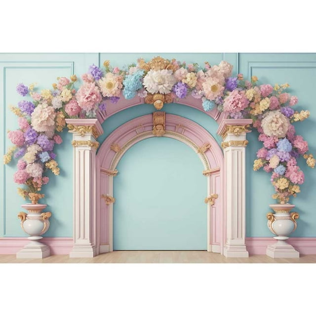 Arch Flowers Birthday Photo Studio Background Door Frame Portrait Photography Backdrop Custom Floral Back Drop