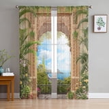 Arch Flowers Sea Printed Curtains Drape Sheer Tulle Home ration Living