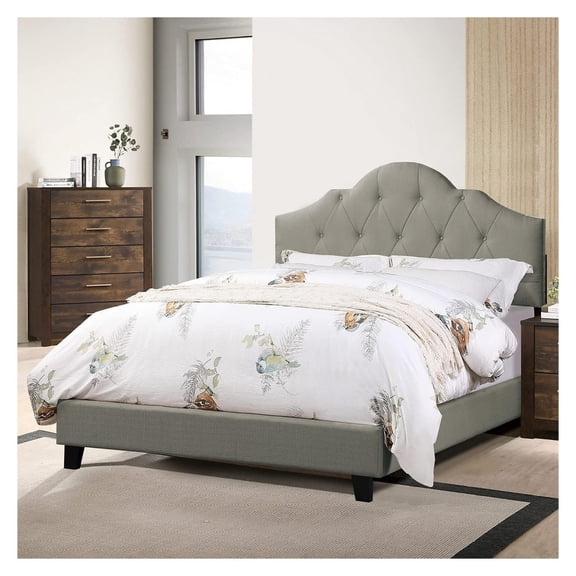 Arch Full Adjustable HB Gray Polyfiber Tufted Upholstered Bed, Box Spring Not Required