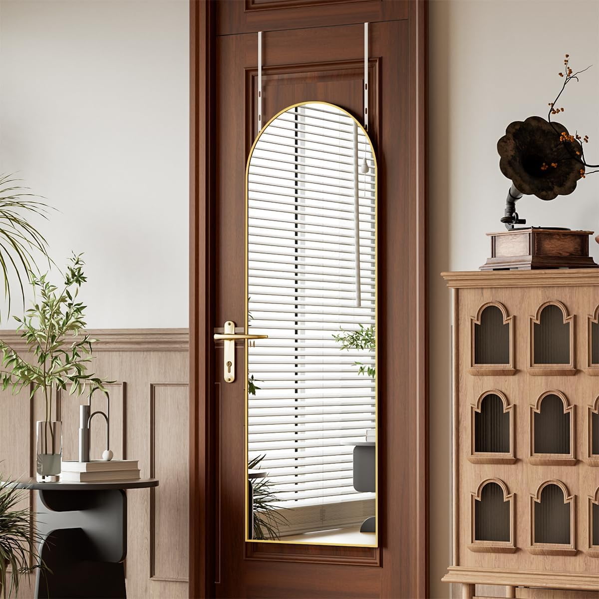 Arch Full Length Mirror 48'' x 14'' Aluminum Alloy Over The Door Mirror