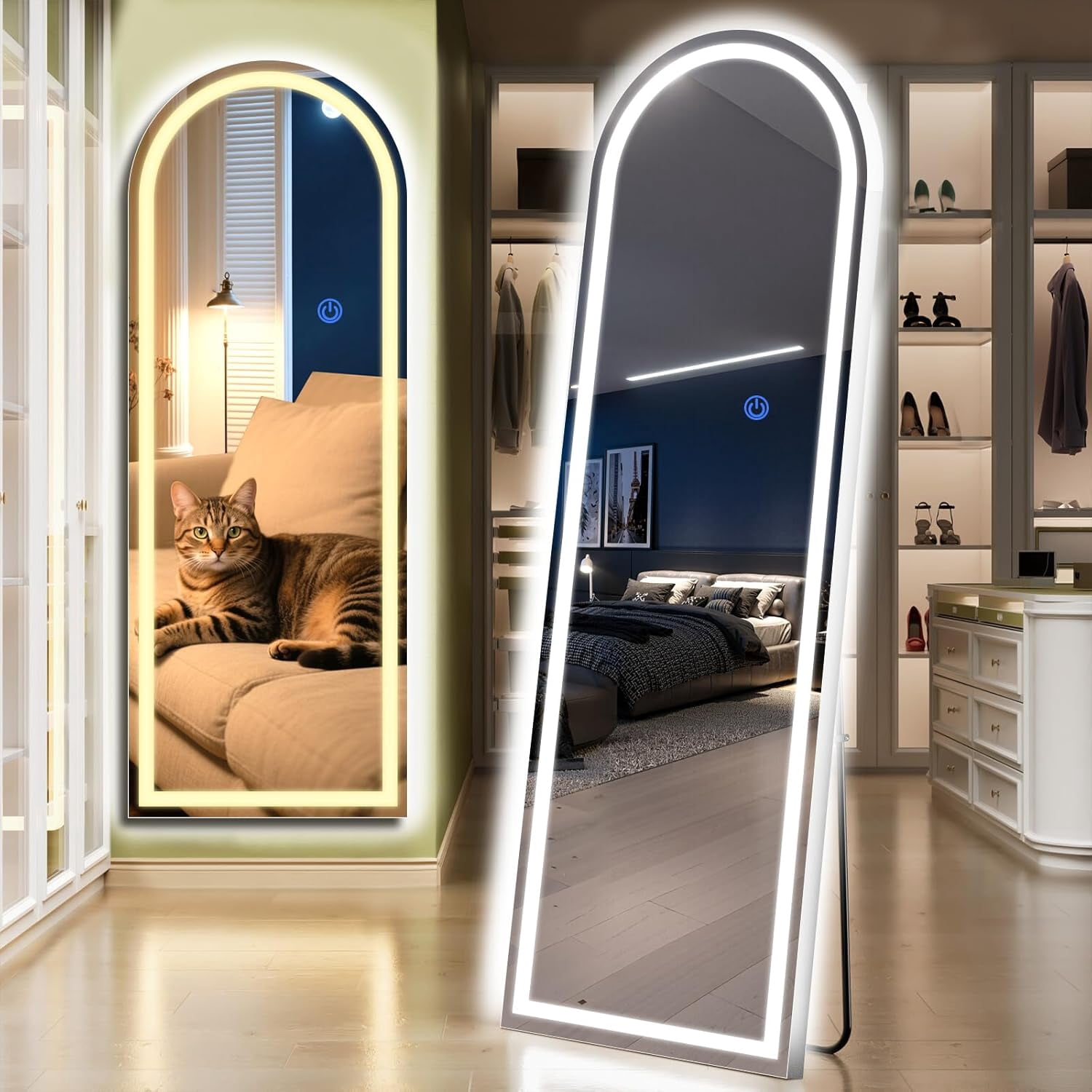 Arch Full Length Standing Mirror with LED Lights, 65