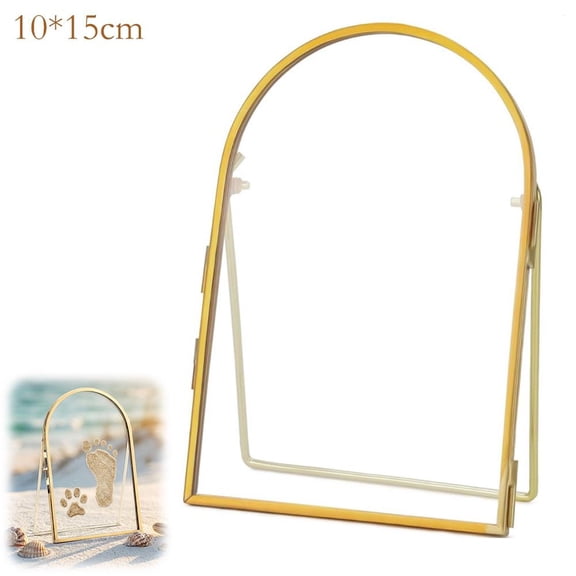 Arch Gold Metal Glass Floating Frame, Double Clear Glass Pressed Flower DIY Display Stand Photo Frame Tabletop and Wall Mount Sand Footprint Keepsake Decor